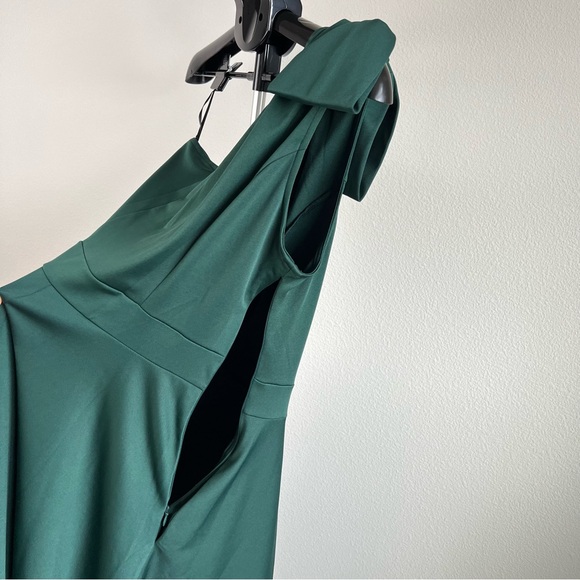 NWT Jasambac Green One Shoulder Bow Dress Women L Emerald Cocktail Party - Picture 6 of 11